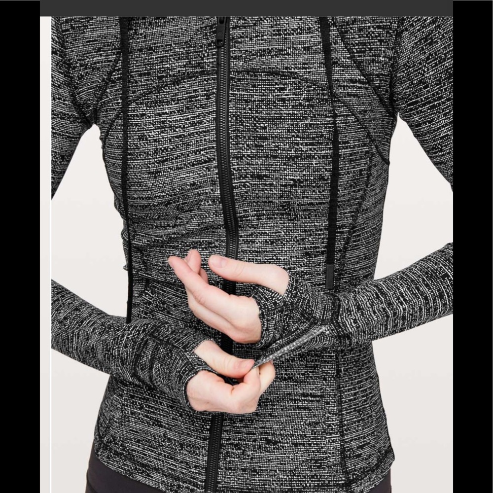 LULULEMON HOODED DEFINE JACKET-TWILLINES WH/BLACK - Picture 3 of 14